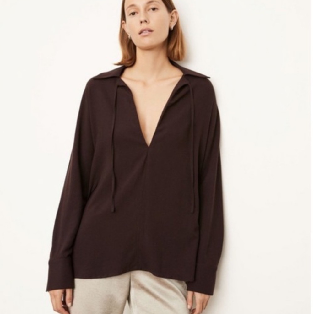 VINCE Collared Tie-Neck Blouse Burgundy Size XS